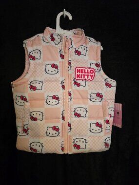 Hello Kitty Girls Puffer Vest – Pink Checkered – NWT – Sizes 4/5 & 6X